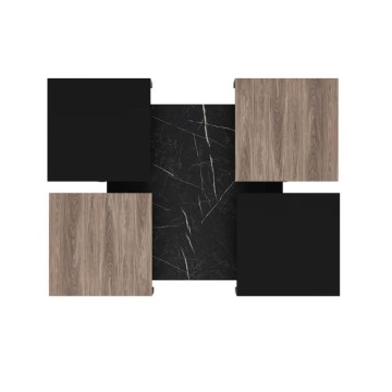 Owentav Couchtischset in Schwarz und Kernnussbaum mit Marmoreffekt
