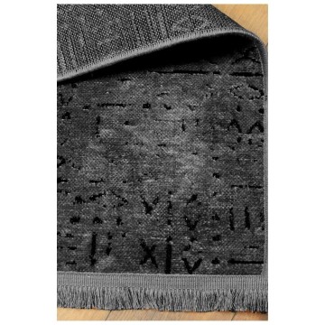 Vadi anthrazit rutschfester Chenille Teppich mit geometrischem Dekor 160x230