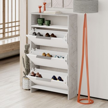 Kaju Schuhschrank mit 3 Klappen und weißem und grauem Rahmen in Marmoroptik