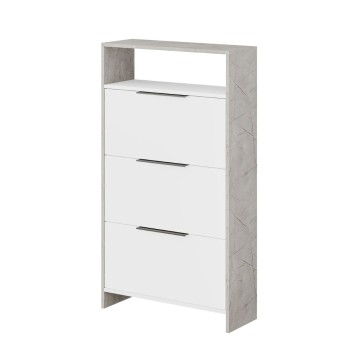 Kaju Schuhschrank mit 3 Klappen und weißem und grauem Rahmen in Marmoroptik