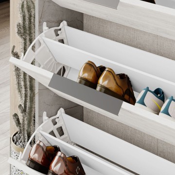 Kaju Schuhschrank mit 3 Klappen und weißem und grauem Rahmen in Marmoroptik