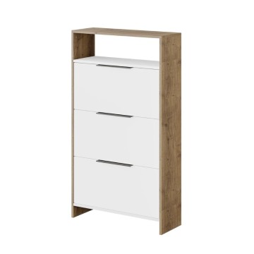 Kaju Schuhschrank 3 Klapptüren weiß und Struktur Nussbaum