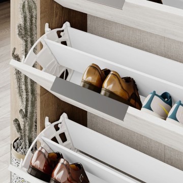 Kaju Schuhschrank 3 Klapptüren weiß und Struktur Nussbaum