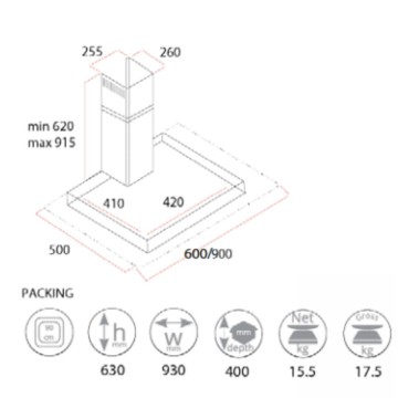Samet Mega 60 Edelstahl-Dunstabzugshaube für die Wandmontage 60 cm