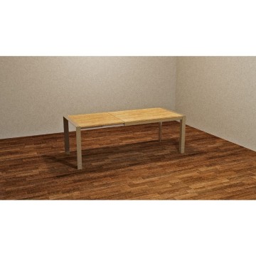 Golia 130x80 rechteckiger Ausziehtisch mit taubengrauem Gestell und shimo Eichenplatte