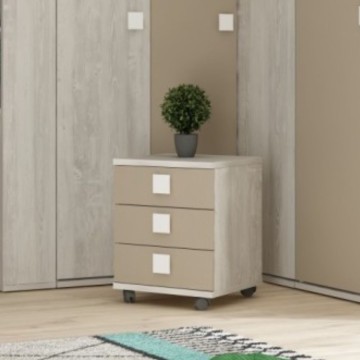 Nachttisch 46x46x60h weiß getragen 3 Schubladen