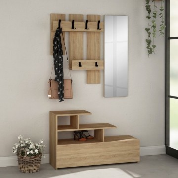 Vesty Eichenholz-Dielenschrank mit Schuhablage und Spiegel