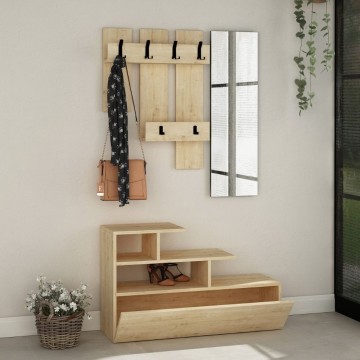 Vesty Eichenholz-Dielenschrank mit Schuhablage und Spiegel