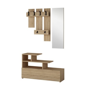 Vesty Eichenholz-Dielenschrank mit Schuhablage und Spiegel