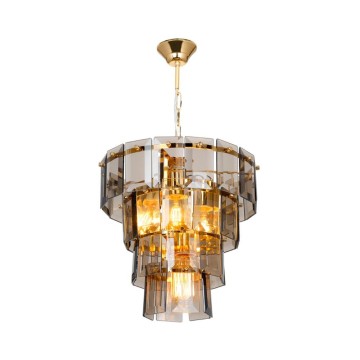 Falez MDL3829 4-Licht-Deckenleuchte aus Rauchglas und Gold