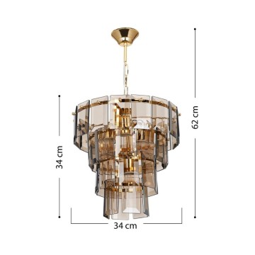 Falez MDL3829 4-Licht-Deckenleuchte aus Rauchglas und Gold