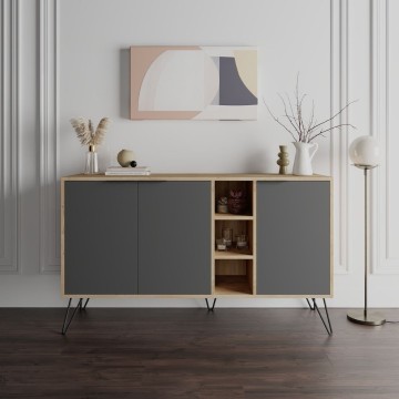 Sideboard Clara Eiche 3 Türen anthrazit 142x35,5x83h