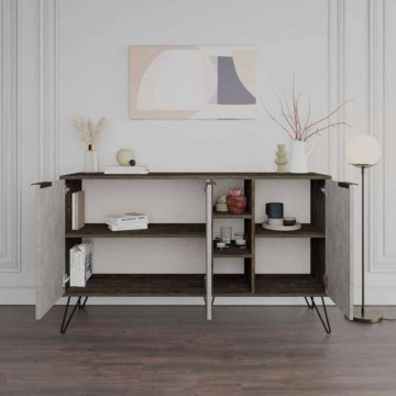 Sideboard Clara Lagina dunkel kaffee 3 Türen marmoriert weiß 142x35,5x83h