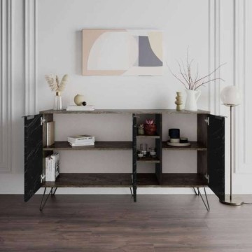 Sideboard Clara Bendir dunkel kaffee 3 Türen schwarz marmoriert 142x35,5x83h