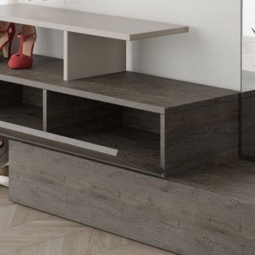 Ramda taupefarbener Nussbaum-Dielenschrank mit Spiegel