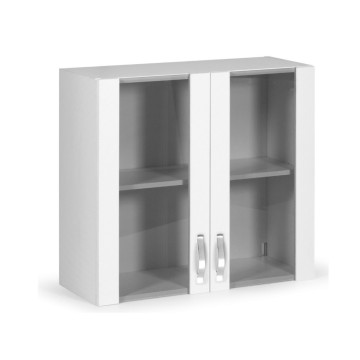 Vitrinenschrank 80 cm zwei Türen weiß Esche