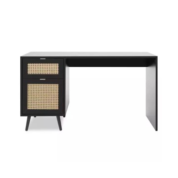 Vienna30A schwarzer Schreibtisch mit Rattanfronten