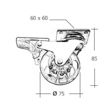 Fyunny schwenkbares transparentes Rad Durchmesser 75 mit Bremse
