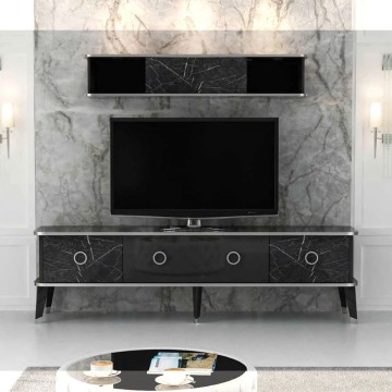 TV-Ständer mit Hängeelement Bientv 180 schwarz marmoriert silberne Details