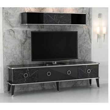 TV-Ständer mit Hängeelement Bientv 180 schwarz marmoriert silberne Details