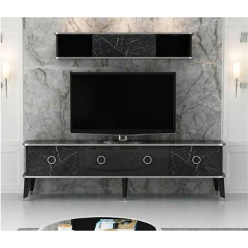 TV-Ständer mit Hängeelement Bientv 180 schwarz marmoriert silberne Details