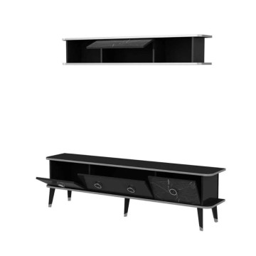 TV-Ständer mit Hängeelement Bientv 180 schwarz marmoriert silberne Details