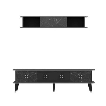 TV-Ständer mit Hängeelement Bientv 180 schwarz marmoriert silberne Details