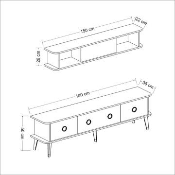 TV-Ständer mit Hängeelement Bientv 180 schwarz marmoriert silberne Details