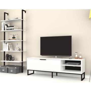 Weiße TV- und Bücherregal-Wand