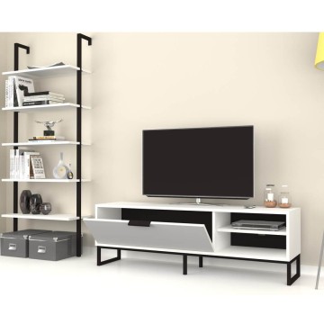 Weiße TV- und Bücherregal-Wand