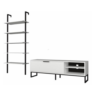 Weiße TV- und Bücherregal-Wand