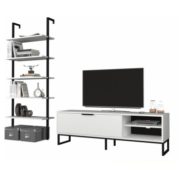 Weiße TV- und Bücherregal-Wand