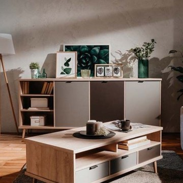 Epik 56 anthrazitgrau Eiche Sideboard 3 Türen offenes Fach