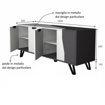 Sideboard Jasmine 4 Türen 160x45x63H cm. weißes Gusseisen