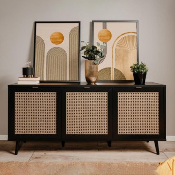Vienna51A 3-türiges Sideboard schwarz mit Fronten in Flechtoptik