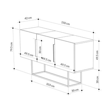 Tontini Anrichte 3 Türen taubengrau zementweiß 150 cm