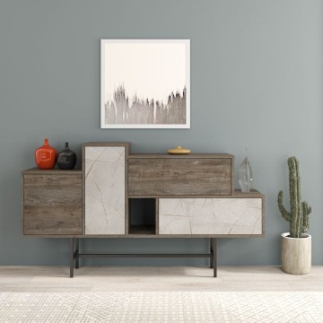 Hermes Sideboard dunkel kaffeefarben mit Türen und Schubladen in Marmoroptik 160 cm