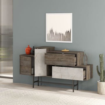 Hermes Sideboard dunkel kaffeefarben mit Türen und Schubladen in Marmoroptik 160 cm