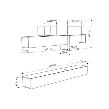 Tromen 260 cm Tromen Stauraumwand anthrazit weiß MTV234474