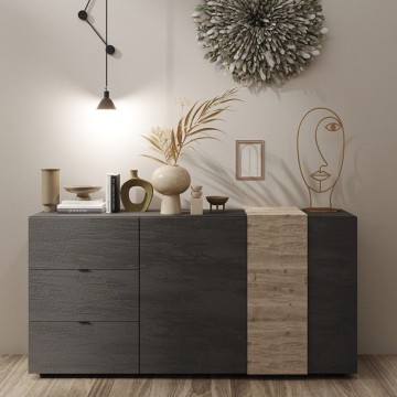 Sideboard Sabry 2 Türen 3 Schubladen Titan Eiche Kadiz