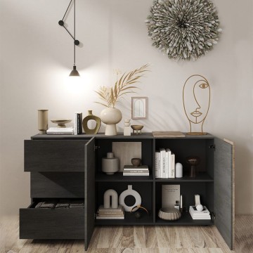 Sideboard Sabry 2 Türen 3 Schubladen Titan Eiche Kadiz