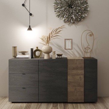 Sideboard Sabry 2 Türen 3 Schubladen Titan Eiche mercure