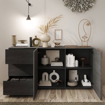 Sideboard Sabry 2 Türen 3 Schubladen Titan Eiche mercure