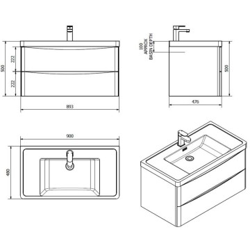 Lesina glänzend weißer wandhängender Badezimmerschrank 90x48x55