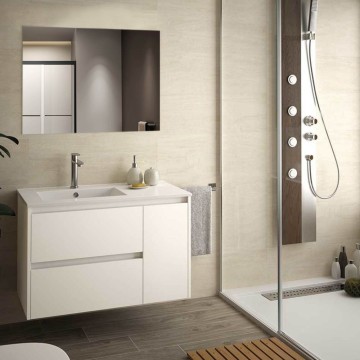 Resia weiß Lärche wandhängender Badezimmerschrank 90x46x54 H