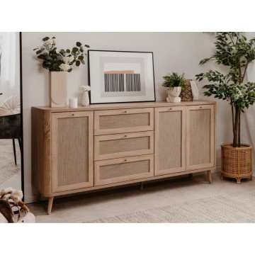 KUTA51A Sideboard Sonoma Eiche 3 Schubladen und 3 Türen mit Raffia-Effekt