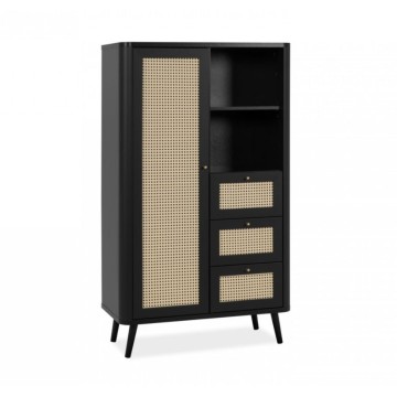 Sideboard KUTA53 schwarz 3 Schubladen und Tür mit Raffia-Effekt