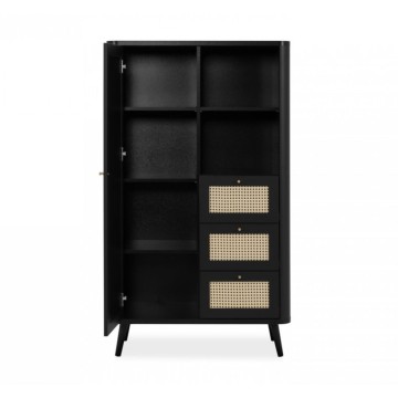 Sideboard KUTA53 schwarz 3 Schubladen und Tür mit Raffia-Effekt