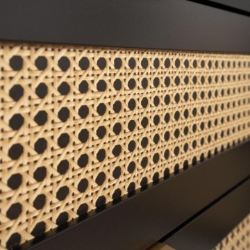 KUTA51A schwarzes Sideboard 3 Schubladen und 3 Türen in Raffia-Optik