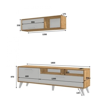 Schlanker TV-Ständer D2306TV180M109 Eiche weiß 180x35x47h